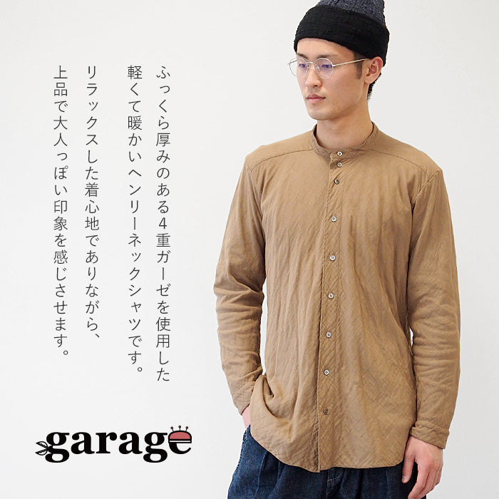[All 29 colors] Gauze clothing studio garage (garage) 4-ply gauze henley neck shirt long sleeve black shell button men's [TS-94] 