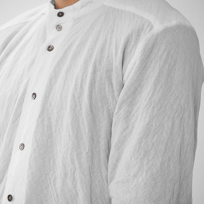 [All 29 colors] Gauze Clothing Studio Garage Double Gauze Henley Neck Shirt Long Sleeve Black Shell Button Men's [TS-95] 