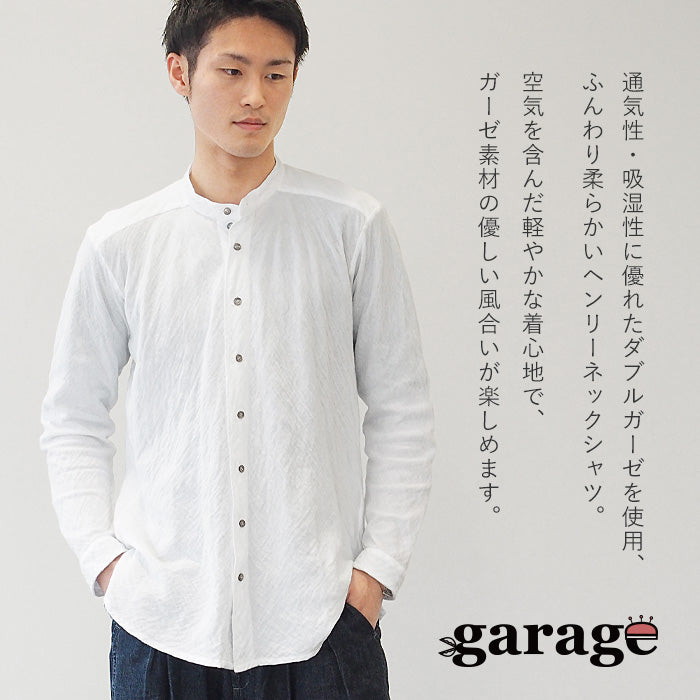 [All 29 colors] Gauze Clothing Studio Garage Double Gauze Henley Neck Shirt Long Sleeve Black Shell Button Men's [TS-95] 