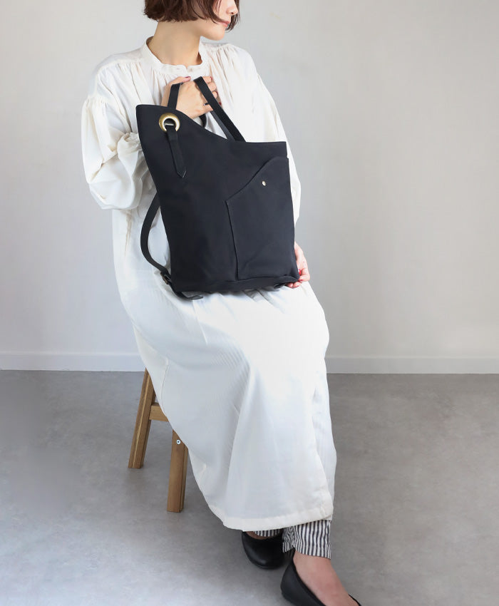 ulazan alter Asymmetric Water Repellent Canvas Backpack Black Women's Men's [U0210-BK] 