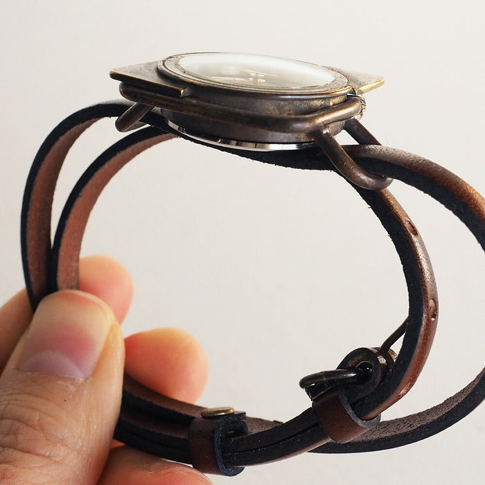 vie 手工手錶“方形古董”雙皮帶女士 [WB-031-W-BELT] 