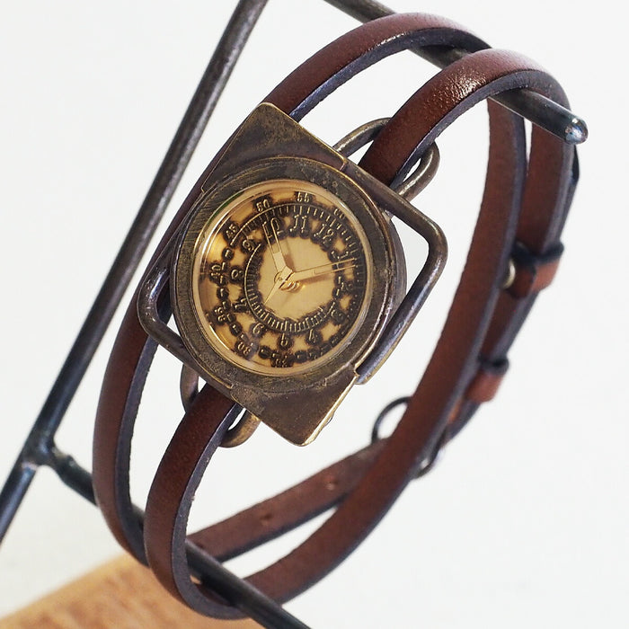 vie（ヴィー） 手作り腕時計 “square antique -スクエア アンティーク-” 2重ベルト レディース [WB-031-W-BELT]