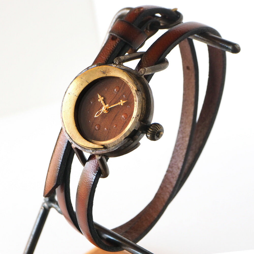 vie　ハンドメイドウォッチ　腕時計　ヴィー　牛皮ブレスレット　赤　黒　クォーツ vie（ヴィー） 手作り腕時計 “三日月” 2重ベルト レディース [WB-073-W