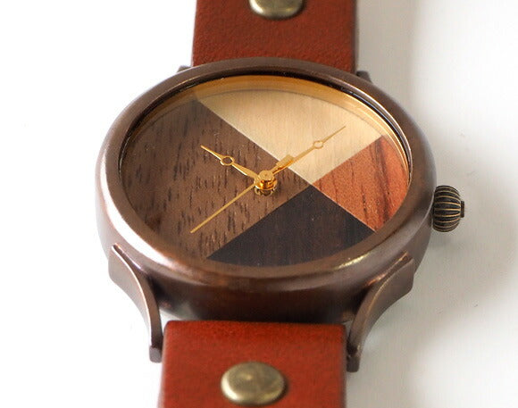 【文字盤の配置はおまかせ】 vie（ヴィー） 手作り腕時計 “simple wood 寄せ木文字盤” Lサイズ [WB-077L]