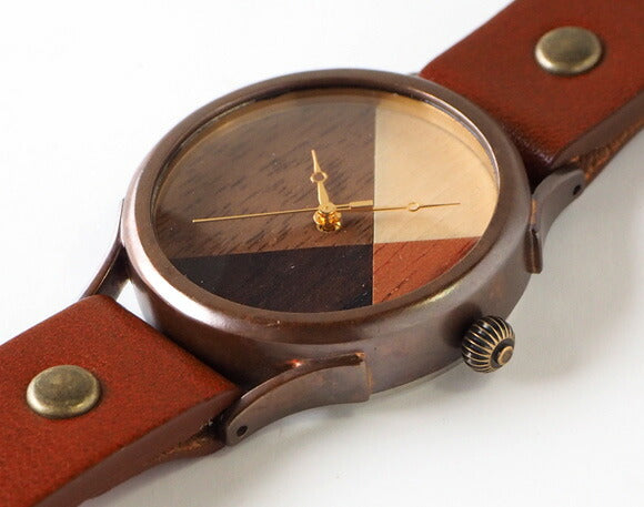 【文字盤の配置はおまかせ】 vie（ヴィー） 手作り腕時計 “simple wood 寄せ木文字盤” Lサイズ [WB-077L]
