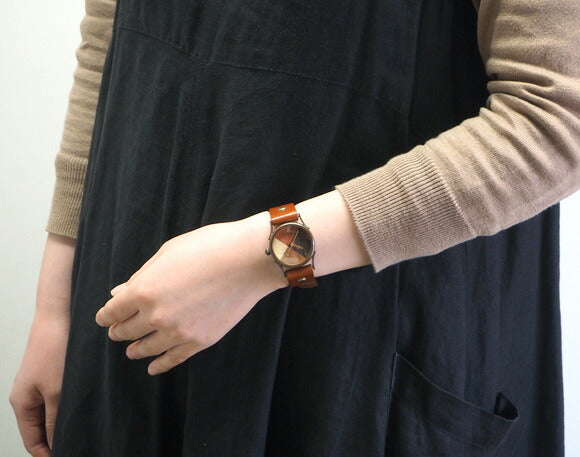 【文字盤の配置はおまかせ】 vie（ヴィー） 手作り腕時計 “simple wood 寄せ木文字盤” Lサイズ [WB-077L]