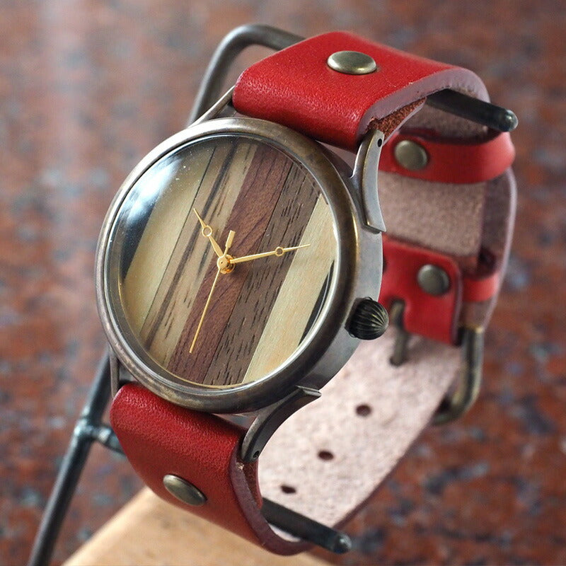 [Leave the placement of the dial to the artist] vie handmade watch “simple wood” parquet dial striped L size [WB-081L] 