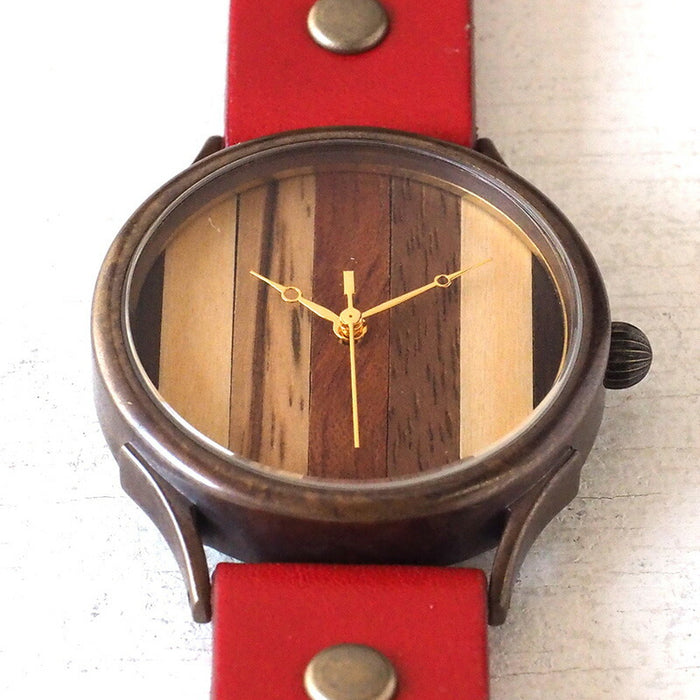 [Leave the placement of the dial to the artist] vie handmade watch “simple wood” parquet dial striped L size [WB-081L] 