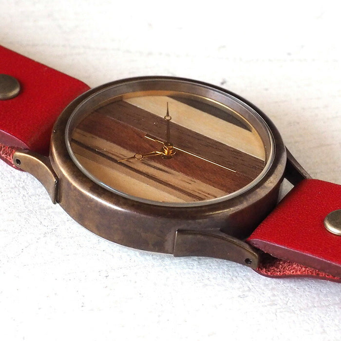 【錶盤擺放位置留給藝術家】vie 手工手錶“簡約木紋”鑲木錶盤條紋 L 尺寸 [WB-081L] 