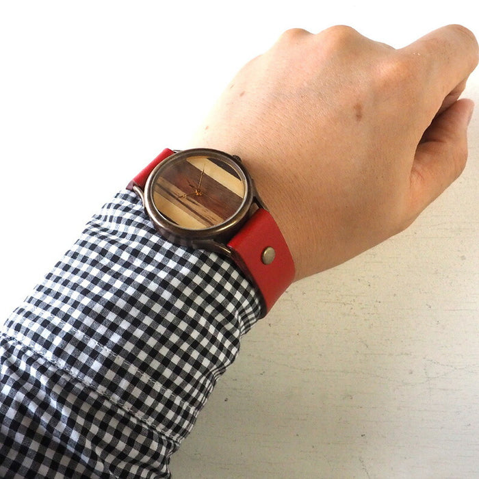 [Leave the placement of the dial to the artist] vie handmade watch “simple wood” parquet dial striped L size [WB-081L] 