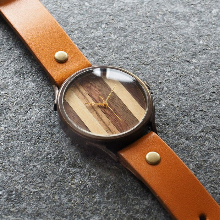 [Leave the placement of the dial to the artist] vie handmade watch “simple wood” parquet dial striped XL size [WB-081X] 