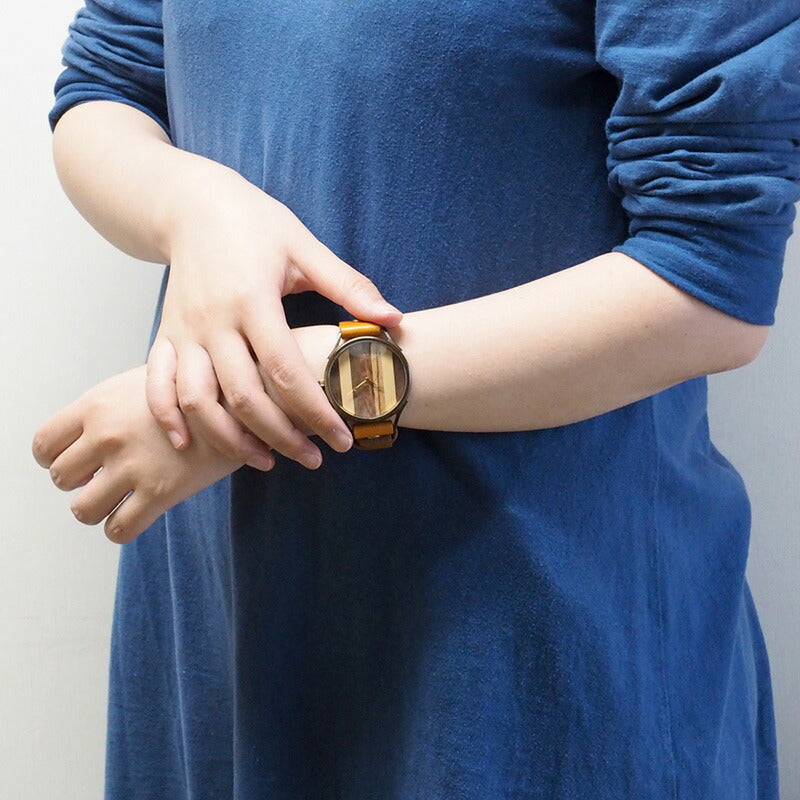 【文字盤の配置は作家におまかせ】vie（ヴィー） 手作り腕時計 “simple wood” 寄せ木文字盤 ストライプ XLサイズ [WB-081X]