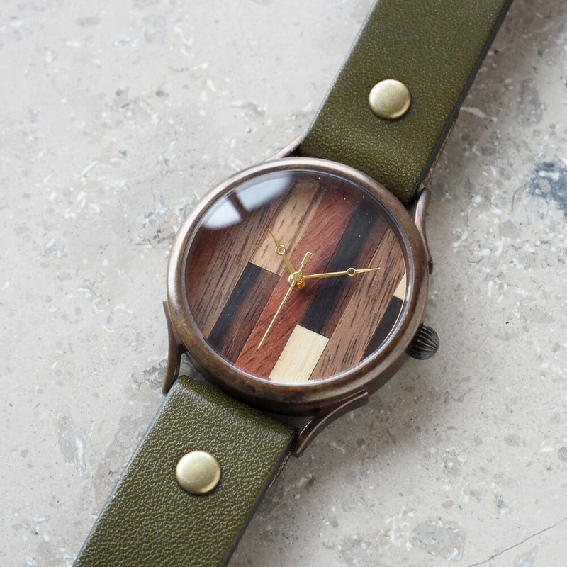[Leave the placement of the dial to the artist] vie handmade watch “simple wood” parquet dial random stripe L size [WB-082L] 