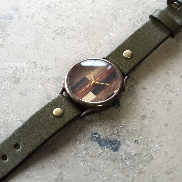 【錶盤擺放位置留給藝術家】vie 手工手錶“簡約木紋”拼花錶盤隨機條紋L尺寸【WB-082L】 