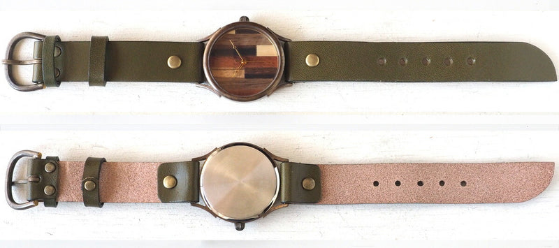 [Leave the placement of the dial to the artist] vie handmade watch “simple wood” parquet dial random stripe L size [WB-082L] 