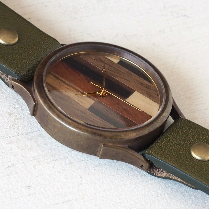 [Leave the placement of the dial to the artist] vie handmade watch “simple wood” parquet dial random stripe L size [WB-082L] 