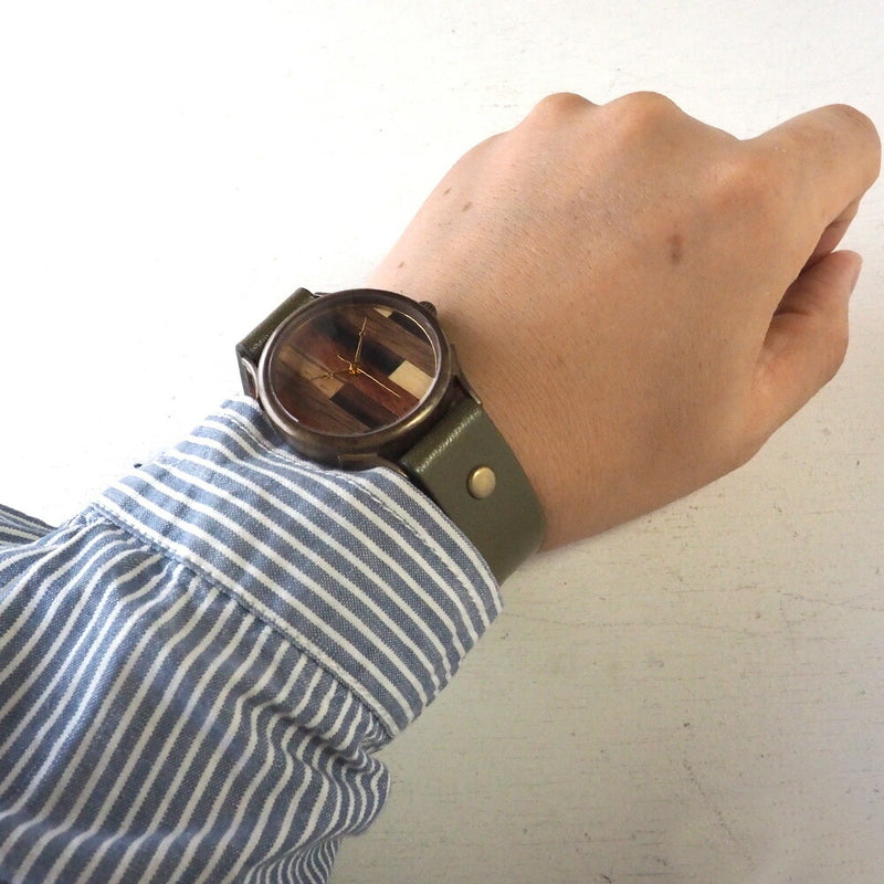 [Leave the placement of the dial to the artist] vie handmade watch “simple wood” parquet dial random stripe L size [WB-082L] 