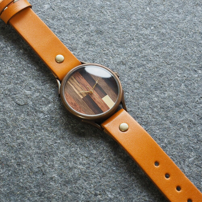 [Leave the placement of the dial to the artist] vie handmade watch “simple wood” parquet dial random stripe XL size [WB-082X] 