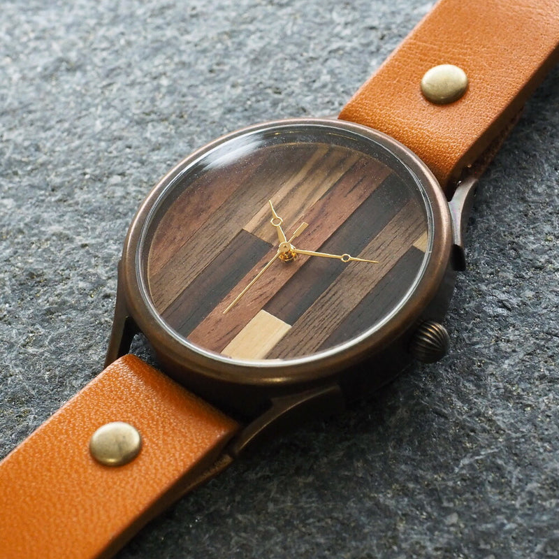 [Leave the placement of the dial to the artist] vie handmade watch “simple wood” parquet dial random stripe XL size [WB-082X] 