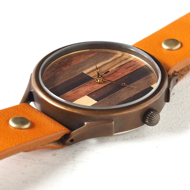 [Leave the placement of the dial to the artist] vie handmade watch “simple wood” parquet dial random stripe XL size [WB-082X] 