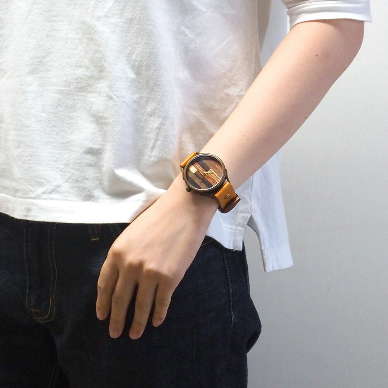 [Leave the placement of the dial to the artist] vie handmade watch “simple wood” parquet dial random stripe XL size [WB-082X] 