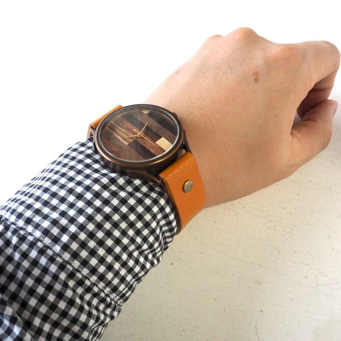 [Leave the placement of the dial to the artist] vie handmade watch “simple wood” parquet dial random stripe XL size [WB-082X] 