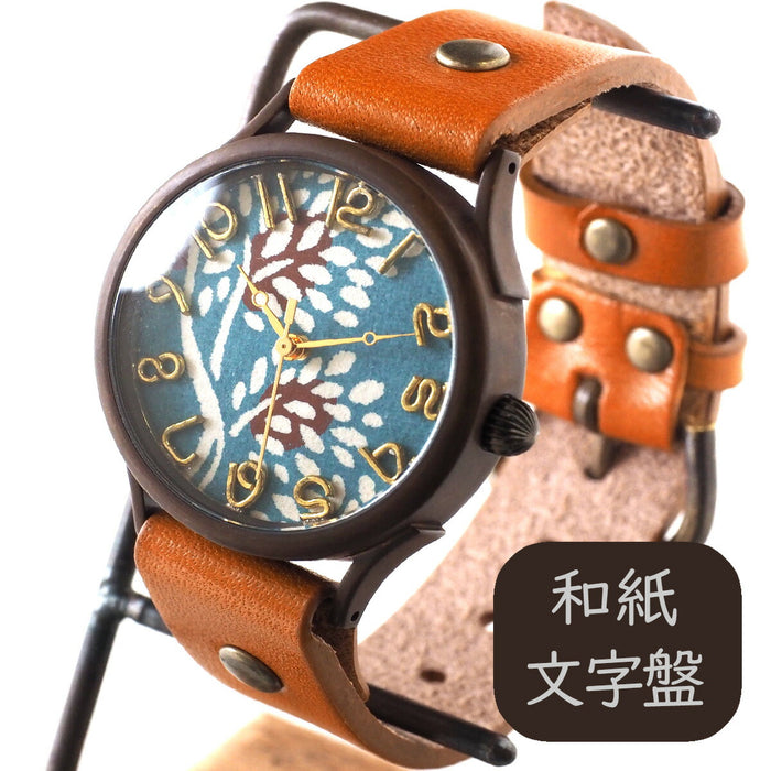 vie（ヴィー） 手作り腕時計 “和tch” 和紙文字盤 和時計 南天 ブルー Lサイズ [WJ-004L-BL]