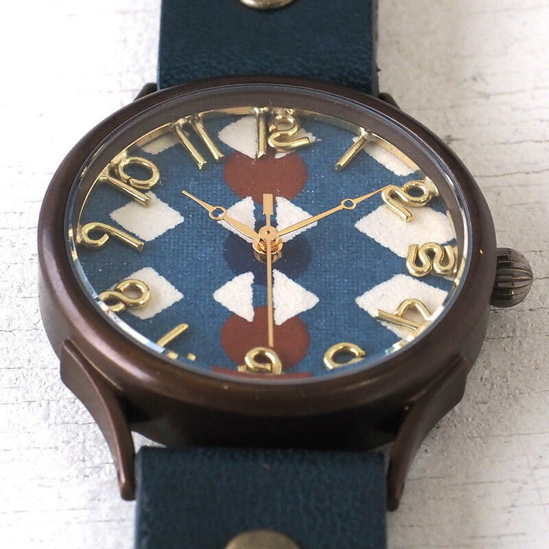 vie（ヴィー） 手作り腕時計 “和tch” 和紙文字盤 数珠 ネイビー Lサイズ [WJ-004L-NV]