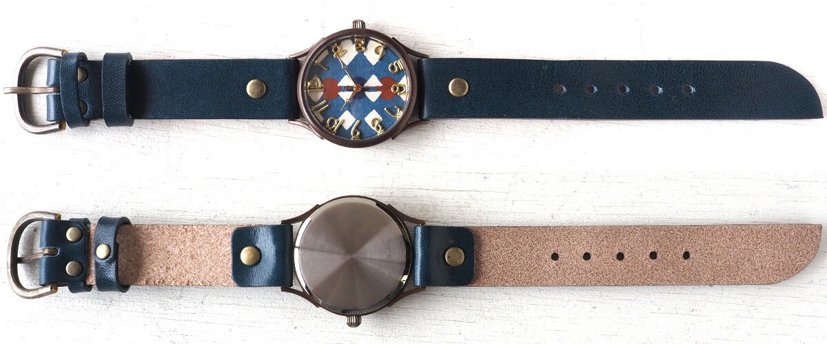 vie（ヴィー） 手作り腕時計 “和tch” 和紙文字盤 数珠 ネイビー Lサイズ [WJ-004L-NV]