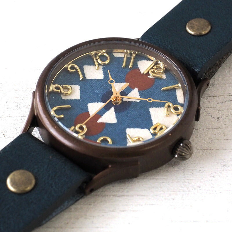 vie（ヴィー） 手作り腕時計 “和tch” 和紙文字盤 数珠 ネイビー Lサイズ [WJ-004L-NV]