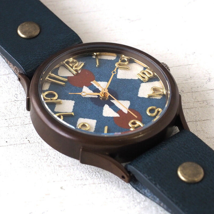 vie（ヴィー） 手作り腕時計 “和tch” 和紙文字盤 数珠 ネイビー Lサイズ [WJ-004L-NV]