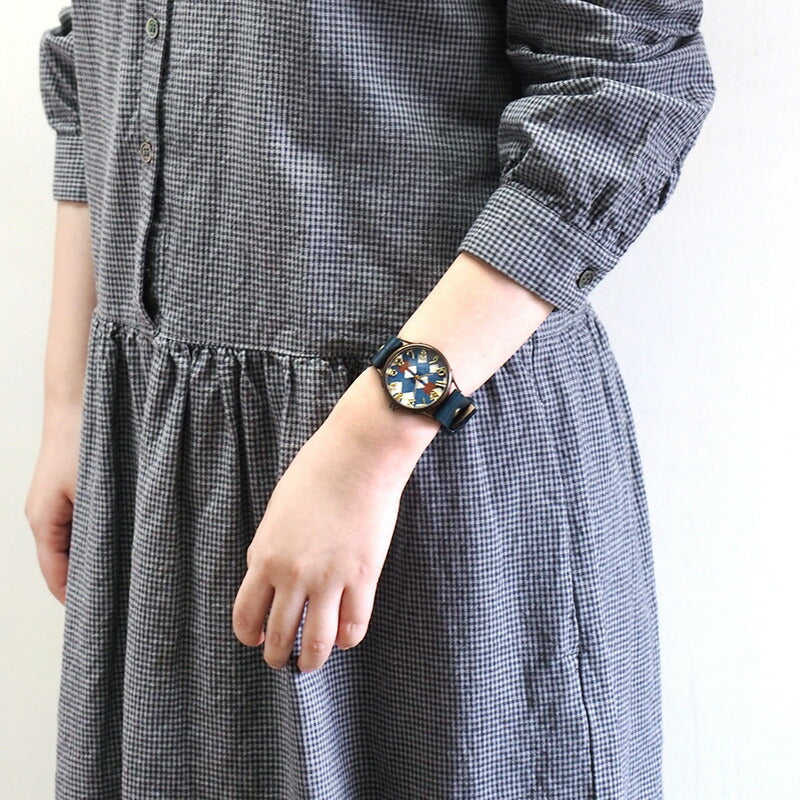 vie（ヴィー） 手作り腕時計 “和tch” 和紙文字盤 数珠 ネイビー Lサイズ [WJ-004L-NV]