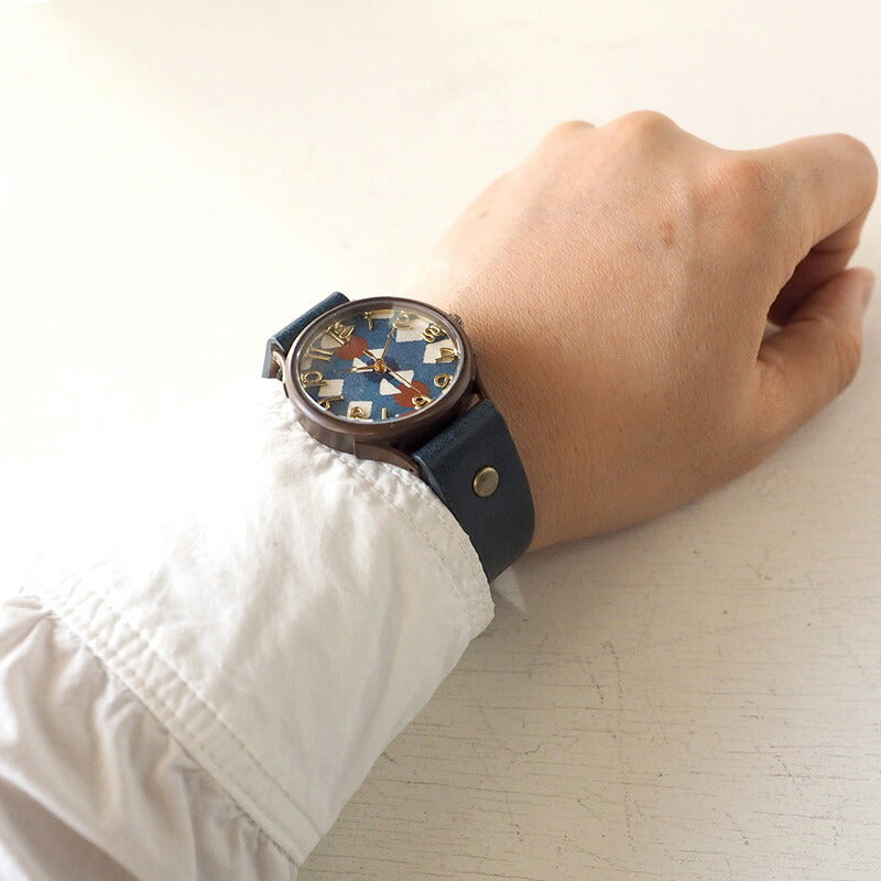 vie（ヴィー） 手作り腕時計 “和tch” 和紙文字盤 数珠 ネイビー Lサイズ [WJ-004L-NV]