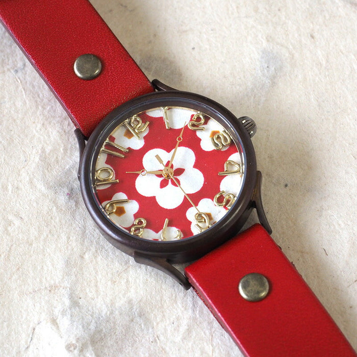 vie 手工手錶“手錶”日本紙錶盤梅紅色 L 尺寸 [WJ-004L-RD] 