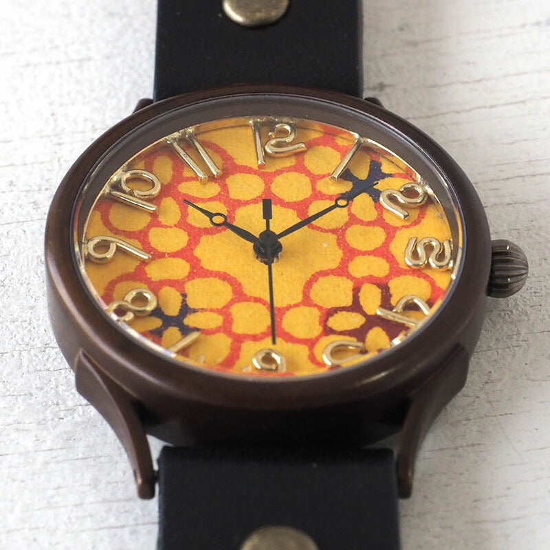 vie（ヴィー） 手作り腕時計 “和tch” 和紙文字盤 花黄 イエロー Lサイズ [WJ-004L-YE]