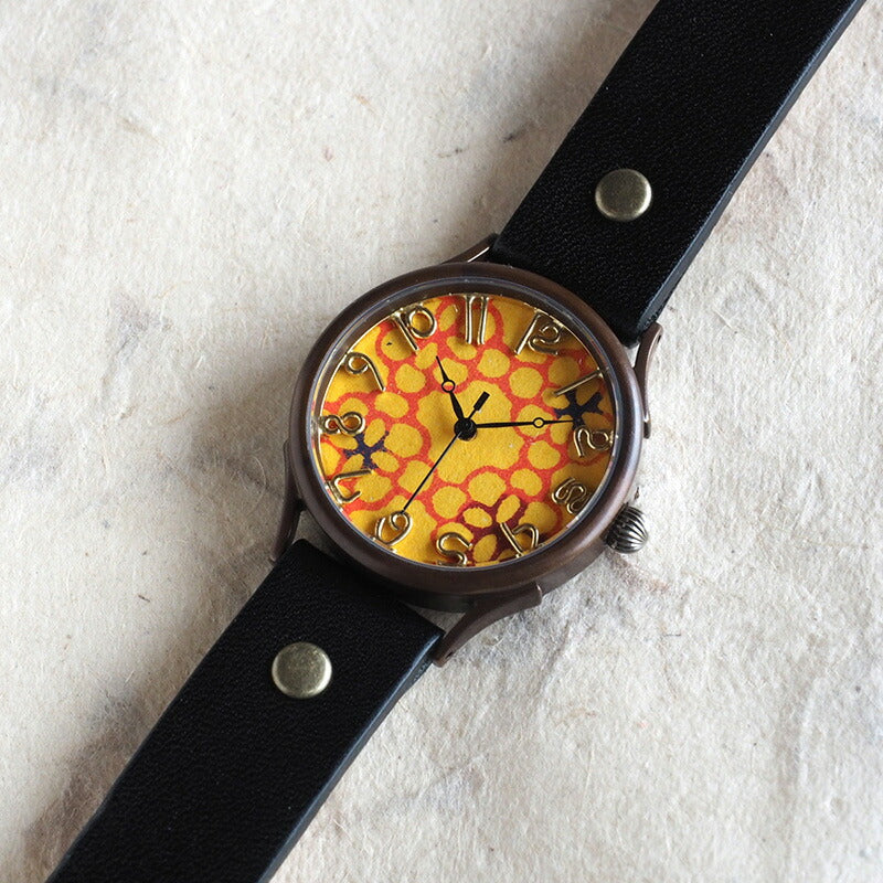 vie（ヴィー） 手作り腕時計 “和tch” 和紙文字盤 花黄 イエロー Lサイズ [WJ-004L-YE]