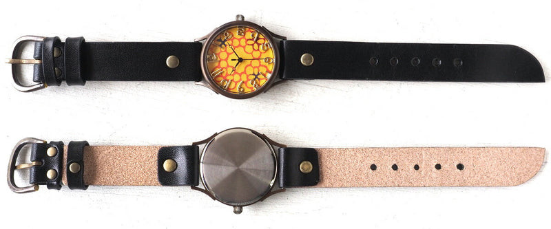 vie（ヴィー） 手作り腕時計 “和tch” 和紙文字盤 花黄 イエロー Lサイズ [WJ-004L-YE]