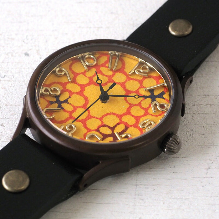 vie（ヴィー） 手作り腕時計 “和tch” 和紙文字盤 花黄 イエロー Lサイズ [WJ-004L-YE]