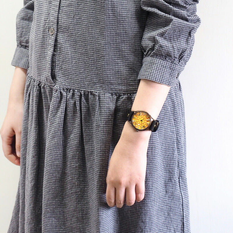 vie（ヴィー） 手作り腕時計 “和tch” 和紙文字盤 花黄 イエロー Lサイズ [WJ-004L-YE]