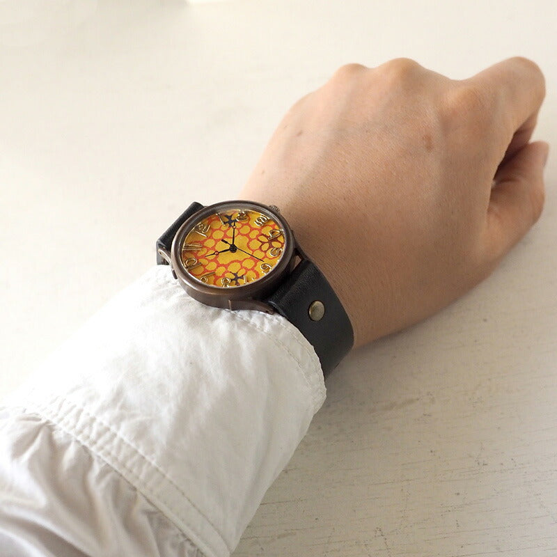 vie（ヴィー） 手作り腕時計 “和tch” 和紙文字盤 花黄 イエロー Lサイズ [WJ-004L-YE]