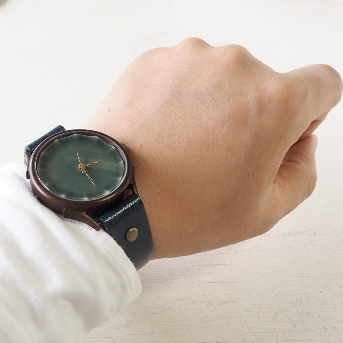 vie(ヴィー) 手作り腕時計 信楽焼 文字盤 グリーン XLサイズ [WJ-010X-GR]