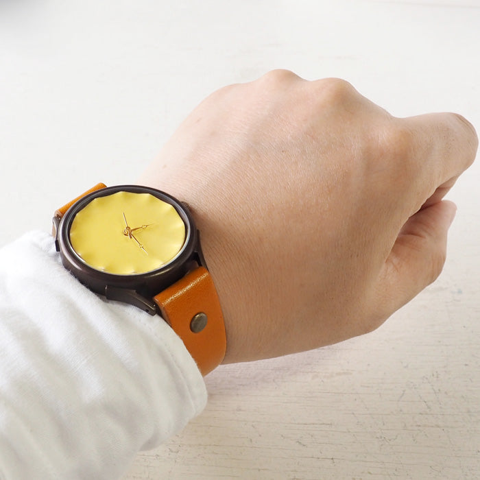 vie(ヴィー) 手作り腕時計 信楽焼 文字盤 イエロー XLサイズ [WJ-010X-YE]