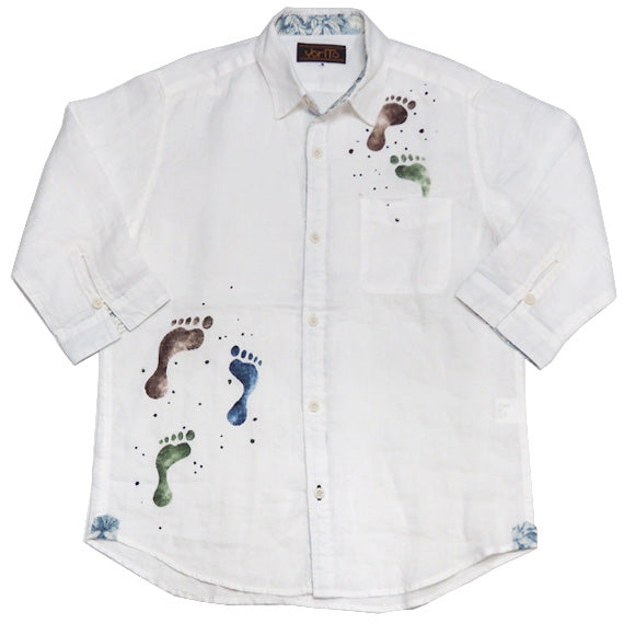 [30% OFF Sale] [Choose from 2 colors] YoriTo Hand Painted French Linen 3/4 Sleeve Shirt “Footprints” [Y7S0001-05] 