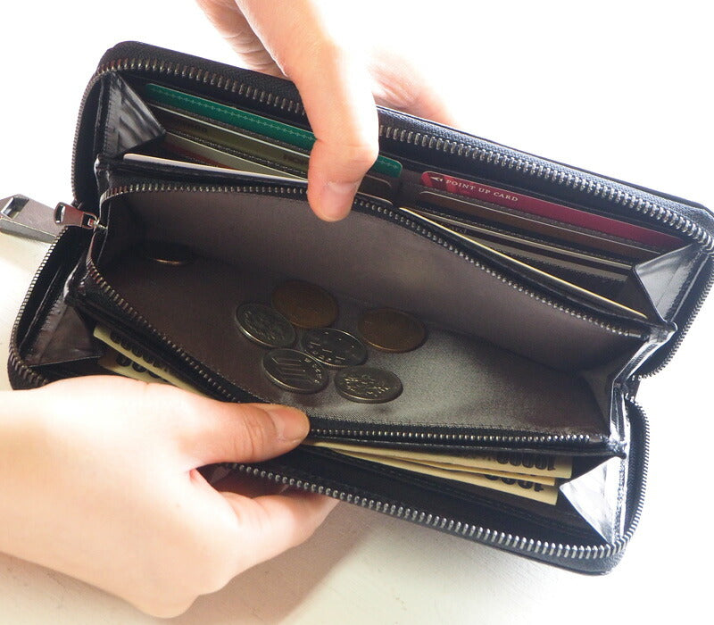 ZOO(ズー) 財布 長財布 イタリアンレザー ドット柄 ラウンドファスナー ブラック カラカルウォレット [Z-ZLW-077-BK]