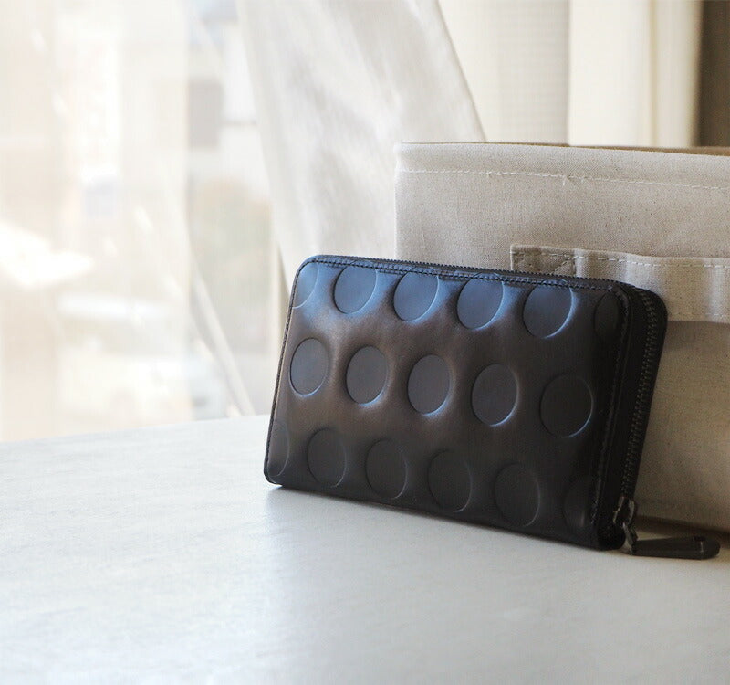 ZOO(ズー) 財布 長財布 イタリアンレザー ドット柄 ラウンドファスナー ブラック カラカルウォレット [Z-ZLW-077-BK]