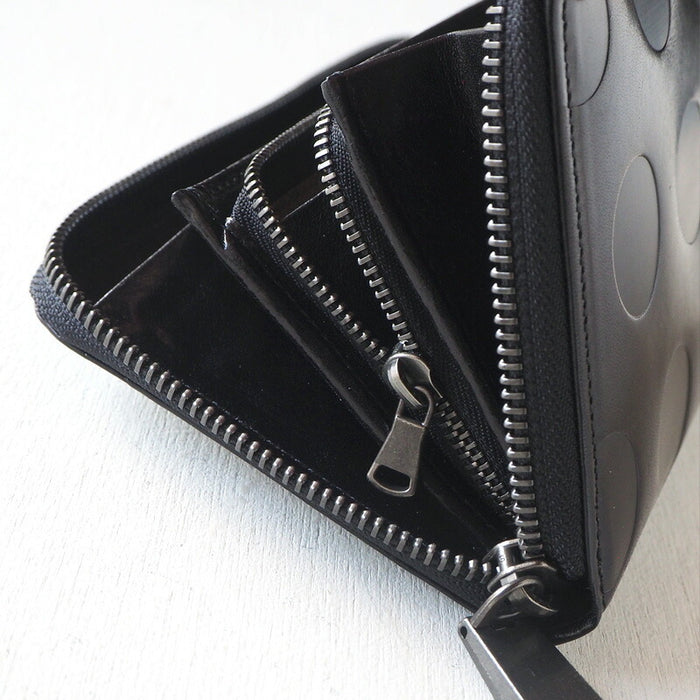 ZOO Wallet Long Wallet Italian Leather Dot Pattern Round Zipper Black Caracal Wallet [Z-ZLW-077-BK]