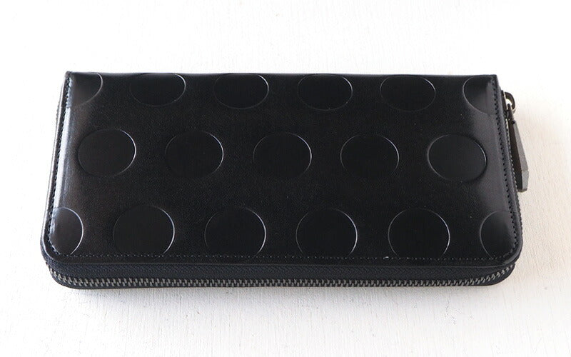 ZOO Wallet Long Wallet Italian Leather Dot Pattern Round Zipper Black Caracal Wallet [Z-ZLW-077-BK]