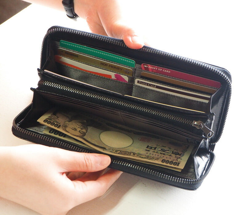 ZOO(ズー) 財布 長財布 イタリアンレザー ドット柄 ラウンドファスナー ブラック カラカルウォレット [Z-ZLW-077-BK]