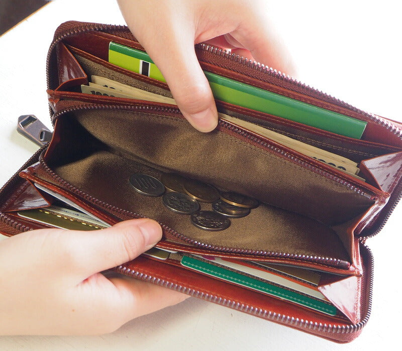 ZOO(ズー) 財布 長財布 イタリアンレザー ドット柄 ラウンドファスナー ブラウン カラカルウォレット [Z-ZLW-077-BR]