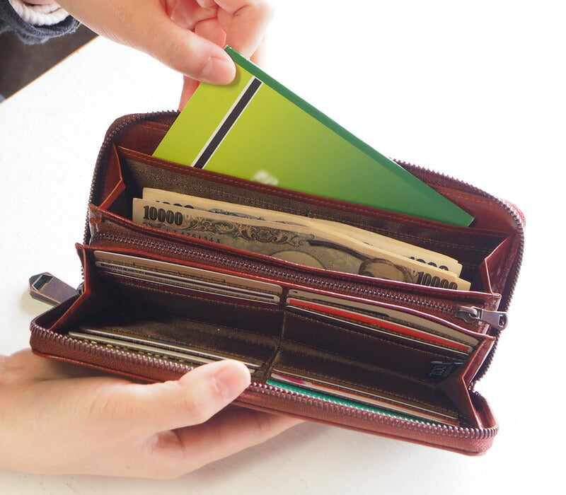 ZOO(ズー) 財布 長財布 イタリアンレザー ドット柄 ラウンドファスナー ブラウン カラカルウォレット [Z-ZLW-077-BR]